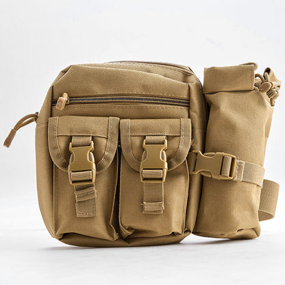 Tan FMS Tool Belt Bag with pockets and adjustable strap for organizing tools.