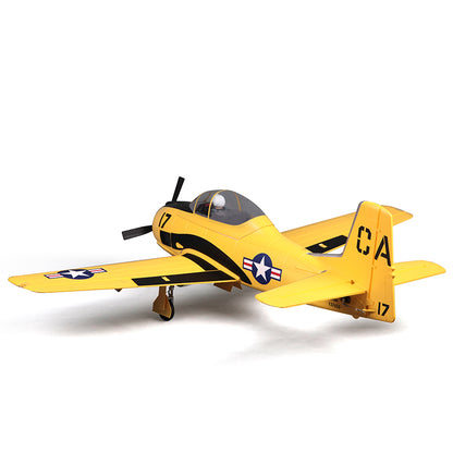 FMS 1400mm T-28D Trojan V4 PNP yellow RC airplane with black stripes and US insignia, marked '17' and 'CA'.