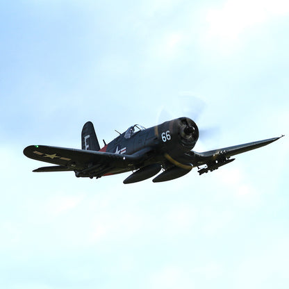 FMS 1700mm F4U Corsair V3 PNP model airplane in flight, featuring number 66 on the cowling.