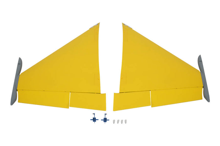 80mm Rafale Main Wing Set: Yellow RC jet wings with stabilizers.