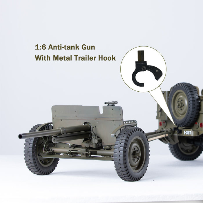 1:6 anti-tank gun model with metal trailer hook for RC vehicles