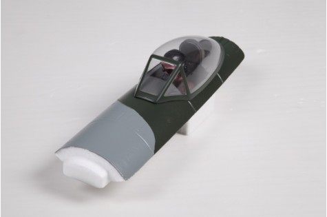 RC airplane cockpit model in green and gray with clear canopy view