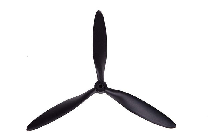 Black three-blade propeller for 980mm Ki-61 and 1100mm Zero/Typhoon RC models.
