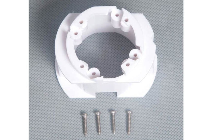 White FMSBMX012 motor board with screws for RC vehicle assembly.