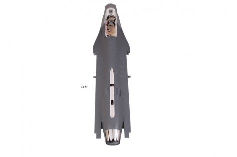 70MM F-16C RC model fuselage with cockpit detail, gray exterior.