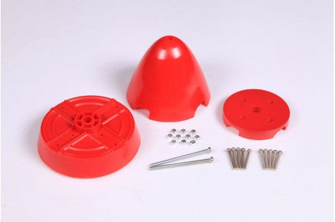 P-51D Red Tail spinner parts with screws and mounting base