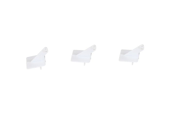 White control horns for RC models, ensuring precise steering and control.