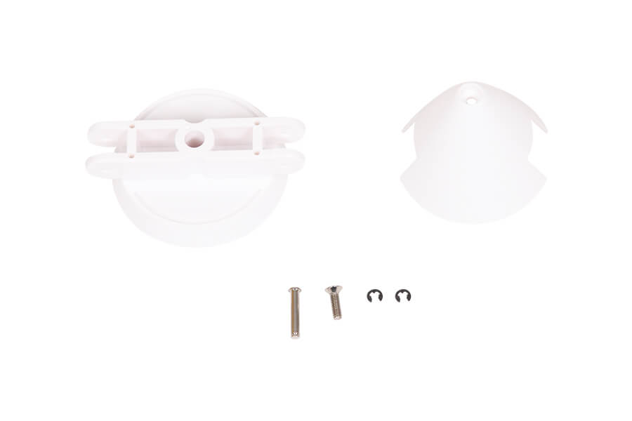 White RC model spinners with screws and clips for assembly