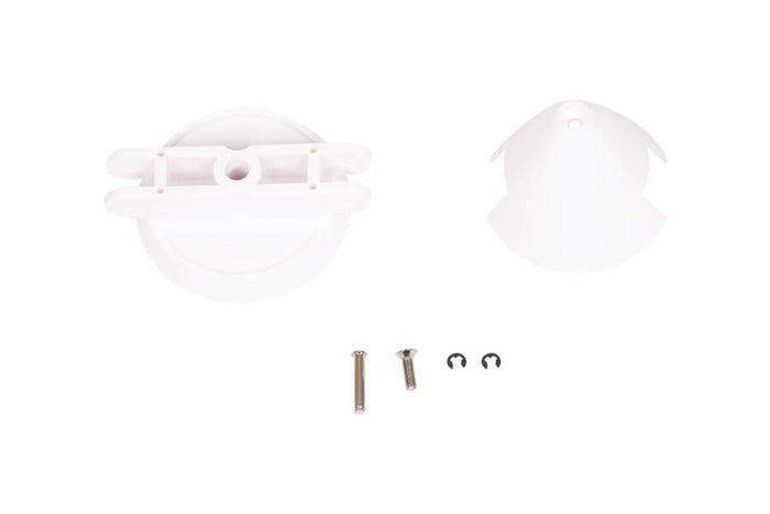White RC model spinners with screws and clips for assembly