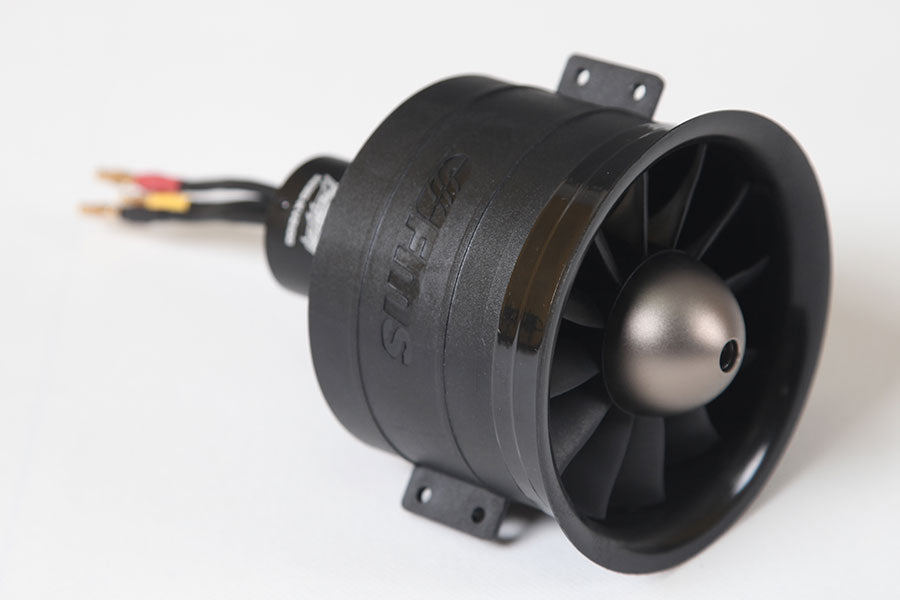 80mm 12-blade ducted fan with black casing and visible motor wire connections
