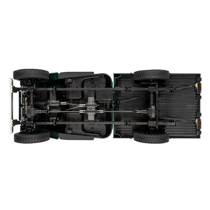 FMS 1:12 TOYOTA FJ45 Pickup Truck chassis and drivetrain detail. Green truck bottom view.