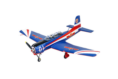 FMS 1200mm CJ-6 V2 PNP RC airplane, blue with red and white accents and star insignia.