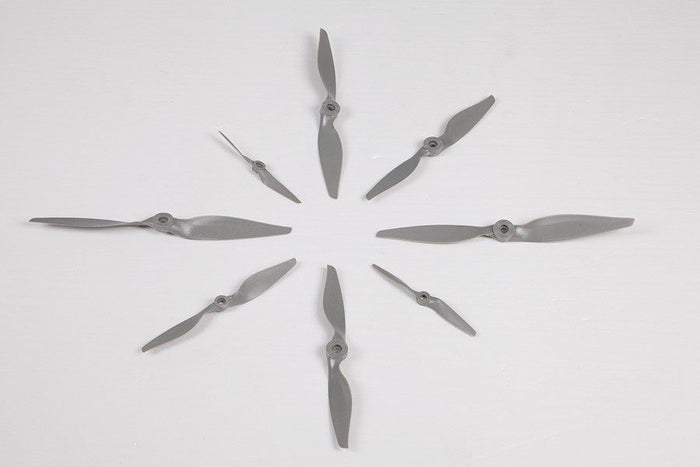 Collection of gray 2 blade propellers for remote control models