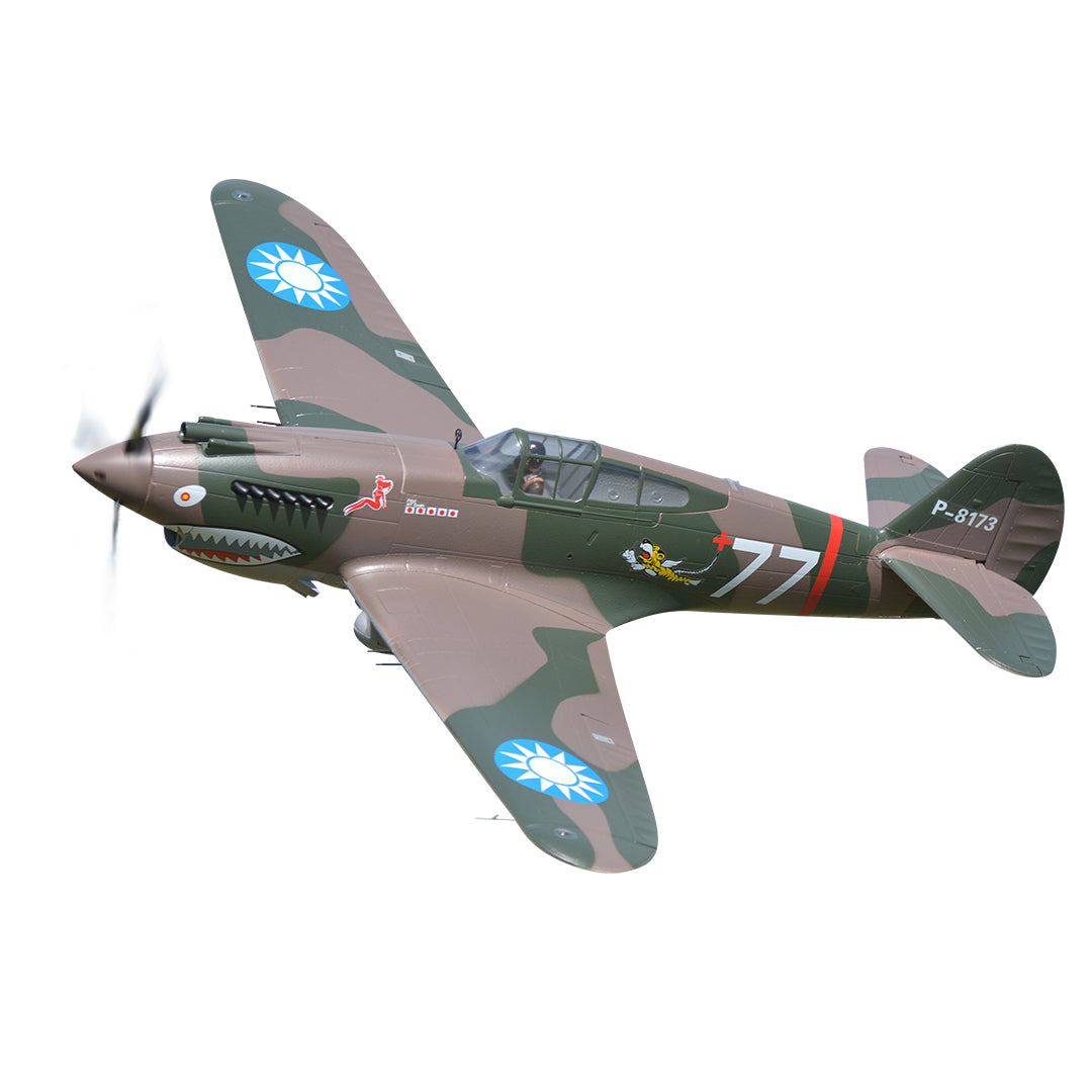 FMS 1400mm P-40B Warhawk Flying Tiger PNP RC airplane with shark mouth.