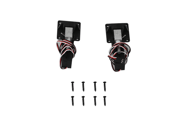 E-Retract landing gear set for 70mm SU-27/J-11 RC jets, two units shown with screws.