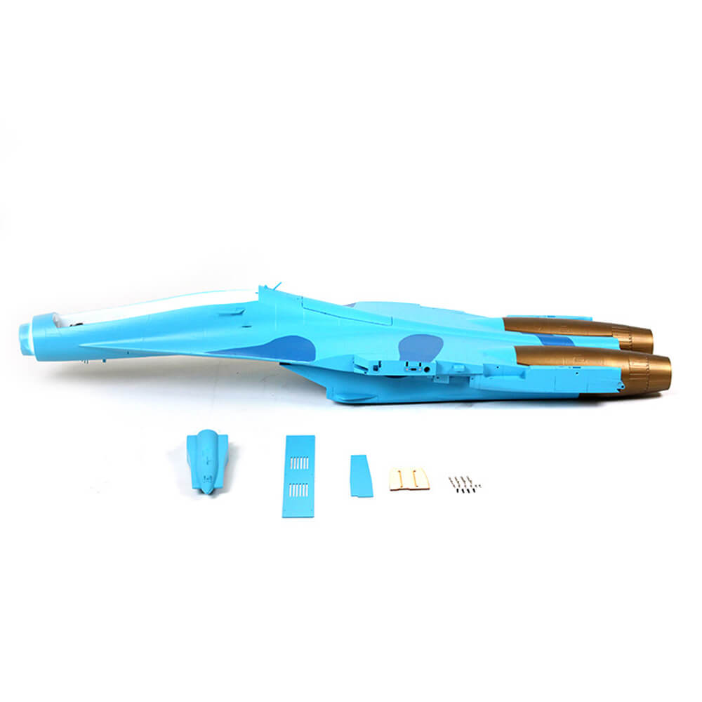 70mm SU-27 fuselage model parts in blue and gold colors