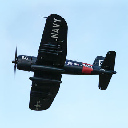 FMS 1700mm F4U Corsair V3 PNP airplane in flight, featuring 'NAVY' markings and number 66.