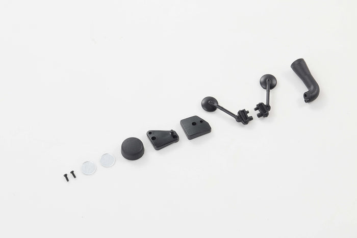 Black RC model parts including rearview mirror and snorkel for Atlas 4x4.
