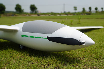 FMS 2500mm ASW-17 EP Glider PNP, white EPO foam glider with grey canopy and green ASW 17 branding.