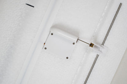 Close-up of FMS 2500mm ASW-17 EP Glider control linkage with white servo cover and silver rod.