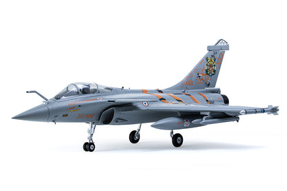 FMS 64mm Rafale jet model with NATO Tiger Meet livery, featuring orange tiger stripes and a tiger graphic on the tail.