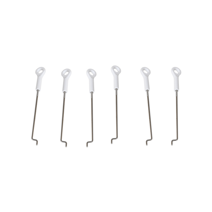 Set of six RC model linkage rods with white grips and metal hooks