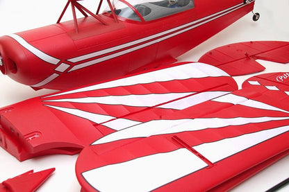 FMS 1400mm Pitts V2 PNP model airplane fuselage and wings, bright red with white stripes.
