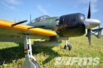 FMS 1100mm A6M5 Zero model airplane with retractable landing gear on grass.