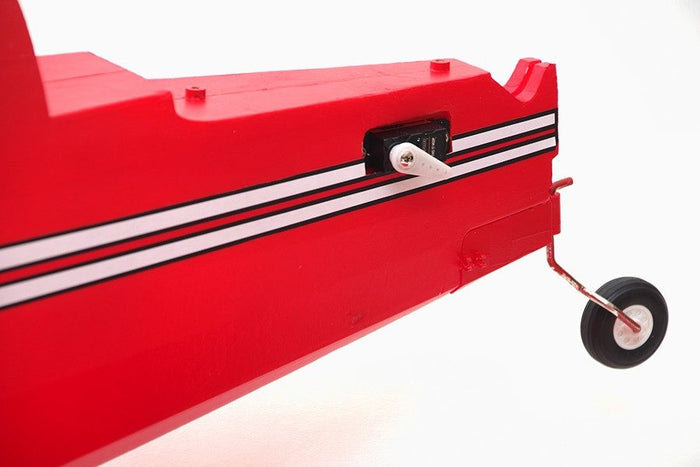 Red FMS 1400mm Pitts V2 PNP model airplane fuselage detail with servo and tail wheel