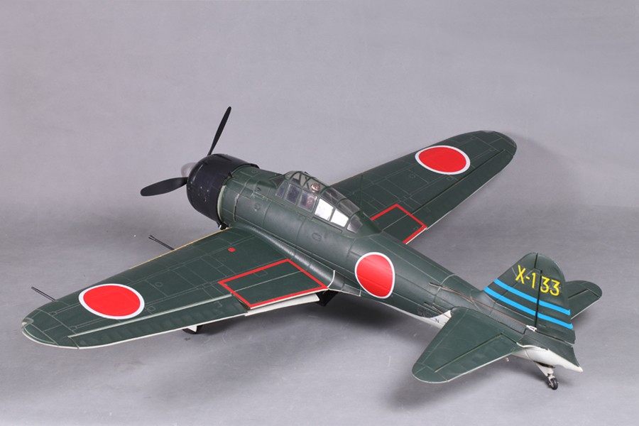 FMS 1400mm A6M3 Zero Green PNP model airplane with red and white insignias and X-133 tail marking.