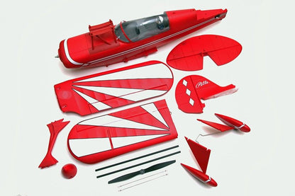FMS 1400mm Pitts V2 PNP model airplane parts: red fuselage, wings with white sunburst, tail sections, propeller.