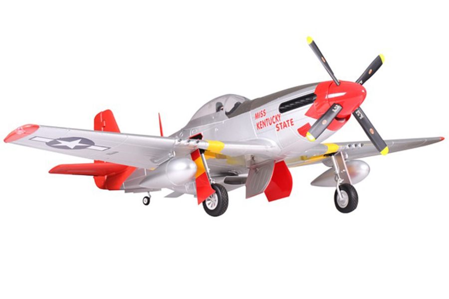 FMS P-51D Red Tail aircraft showcasing vibrant red and silver color scheme